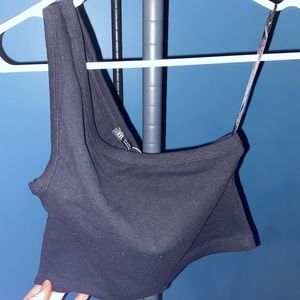 Zara women one shoulder black crop top